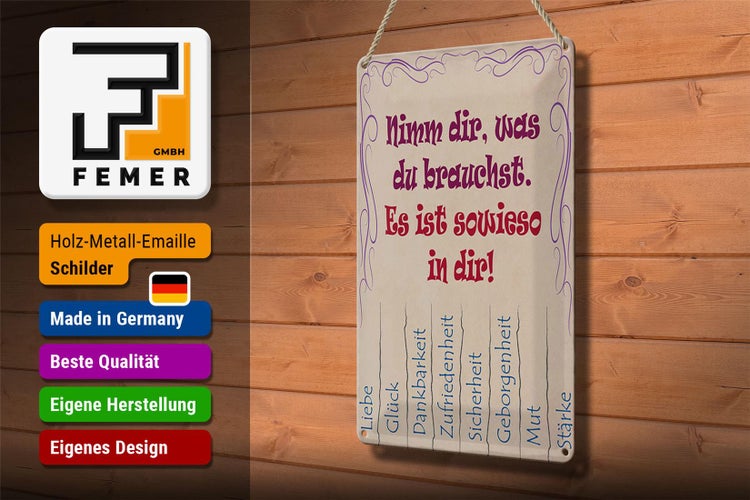 Blechschild Spruch 20x30cm Nimm dir was du brauchst Liebe