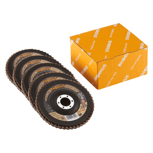 RHODIUS Fächerscheibe JUMBO SPEED, 5 Stück, 125 x 22,23 mm, Korn 40, für Edelstahl, Stahl, Metall, TOPline