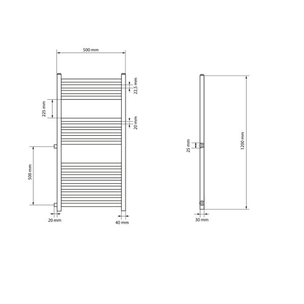 LuxeBath Renovierungsheizkörper Austausch 500x1200 mm Weiß, Badheizkörper gerade mit Seitenanschluss, Nabenabstand 500 mm, Heizkörper Handtuchwärmer Handtuchtrockner Handtuchheizkörper Handtuchheizung