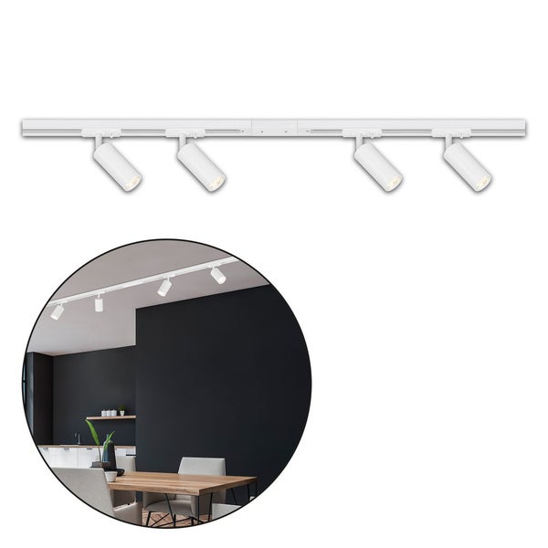 Briloner Rail Schienensystem, Komplettset, 4x LED Spots, Dimmbar, Einspeisung, Weiß, 1,5 m
