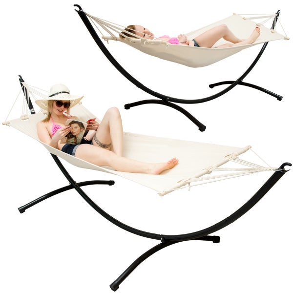 AMANKA Hängematte mit Gestell - 300x100 Garten Liege - Outdoor Indoor Hängemattengestell aus Metall