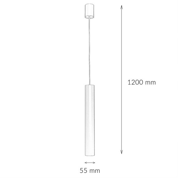 Technische Zeichnung einer Pendelleuchte mit den Maßen 1200 mm Länge und 55 mm Durchmesser.