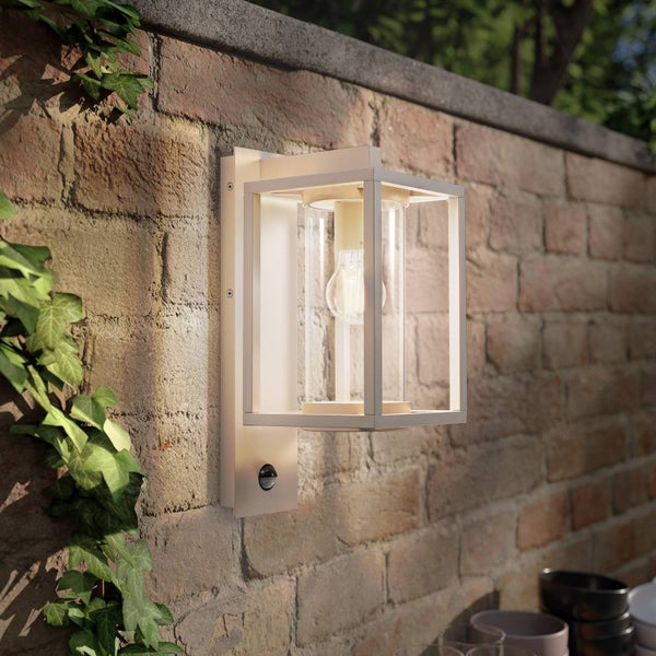 Lucande Wandleuchte außen Ferda mit Bewegungsmelder (spritzwassergeschützt (Modern) in Creme aus Aluminium (1 flammig, E27) - Wandlampe für Außenwand/Hauswand Haus Terrasse und Balkon