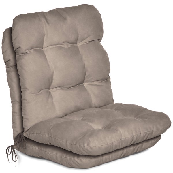 Gepolsterte Gartenstuhl-Auflage für Hochlehner in Taupe mit Haltebändern.