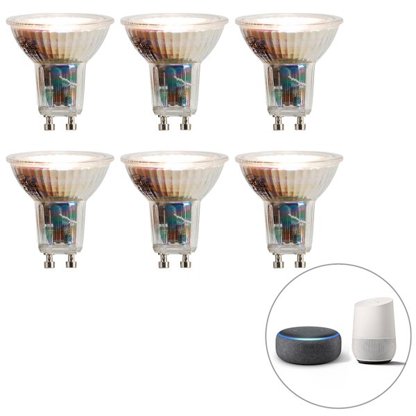 Set mit 6 intelligenten GU10-LED-Lampen, dimmbar in Kelvin, 4,8 W, 400 lm, 1800 K – 6500 K