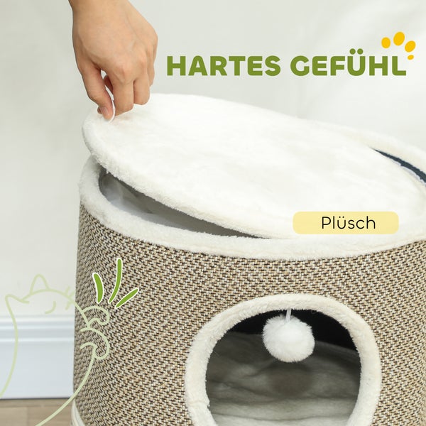 PawHut Kratztonne, 56 cm Hoch Katzentonne mit Höhle, Kratzbaum, Katzenturm aus Sisal, für Katze bis 5 kg, Kaffee