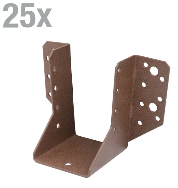 Set mit 25 Balkenschuhen aus Stahl für die Holzverbindung