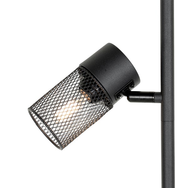 Detailaufnahme einer schwarzen Leuchte mit Metallschirm