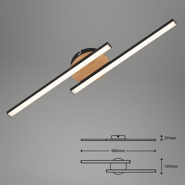 BRILONER Go LED Deckenleuchte, Warmweißes Licht, schwarz, 56 x 12 x 3,7 cm