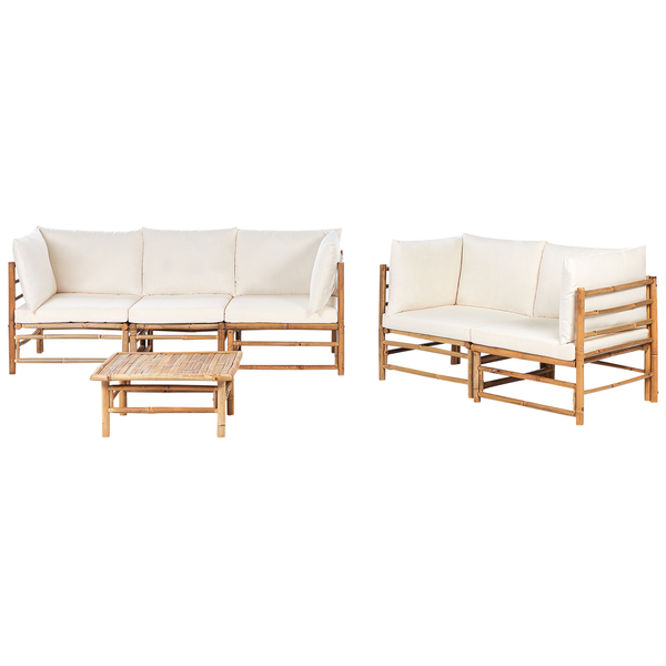 Lounge Set mit Tisch 5-Sitzer CERRETO Bambusholz Cremeweiß