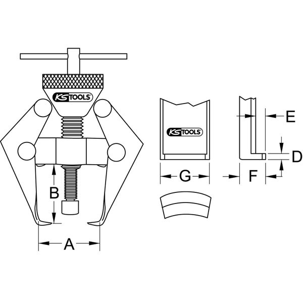Technische Zeichnung eines Abziehers mit Maßen und KS Tools Logo