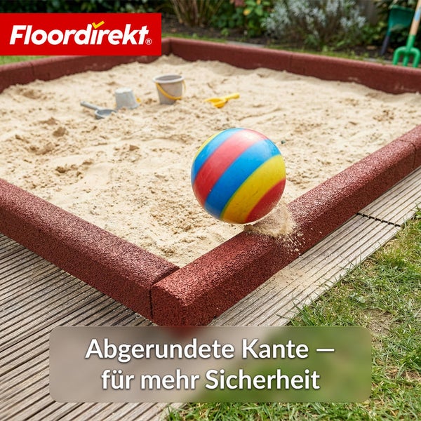 Sandkasten mit abgerundeten Kanten aus Gummigranulat für mehr Sicherheit