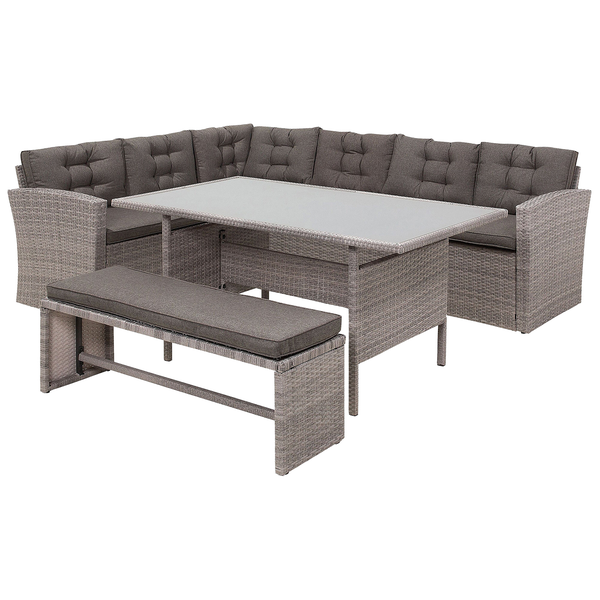 Lounge Set mit Tisch 8-Sitzer VITERBO inkl. Kissen Polyrattan Grau