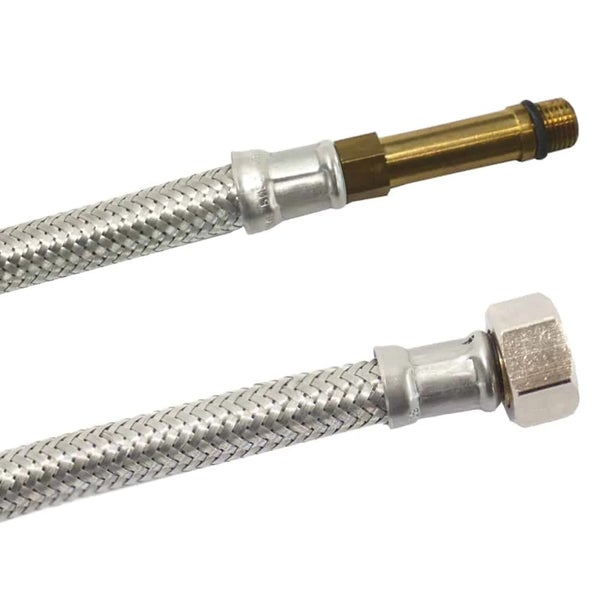Flexibler Panzerschlauch mit Metallgeflecht und Metallanschlussstücken für Sanitärinstallationen