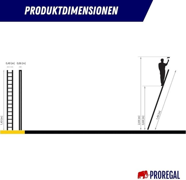 PROREGAL Sprossen-Anlegeleiter ATLAS Ohne Traverse 5 Sprossen Arbeitshöhe 2,43 m Traglast 150 kg
