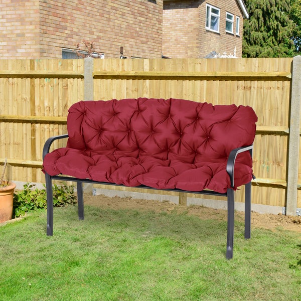 Outsunny 3 Sitzer Bankauflage 150 x 98 x 8 cm Sitzkissen mit Bändern Rückenkissen für Indoor/Outdoor Polster Auflage für Sitzbank Gartenbank Gartenmöbel Hollywoodschaukeln Rot