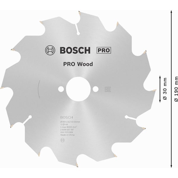 Bosch PRO Wood Kreissägeblatt 190 x 2,6 x 30 mm - 2608641187