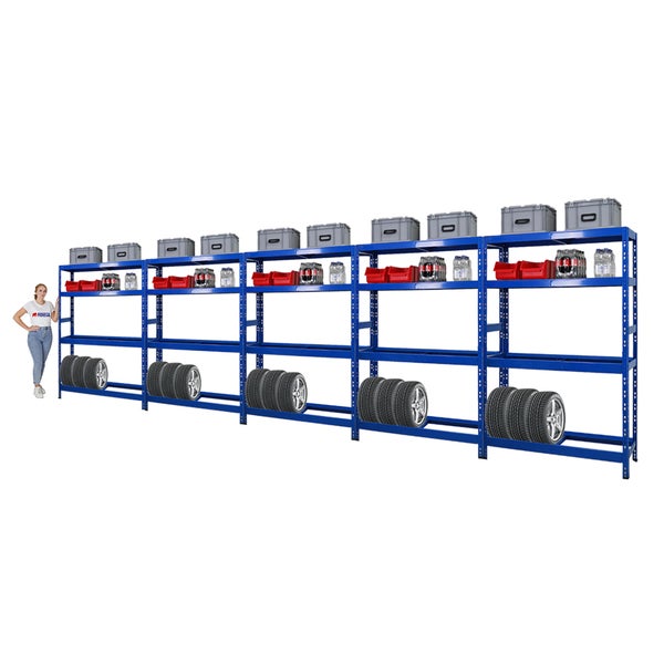 PROREGAL Mega Deal 5x Reifenregal Tiger HxBxT 180x120x40 cm bis zu 12 Reifen auf 2 Ebenen mit 2 Fachboden Blau Reifenständer