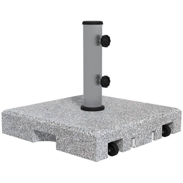 Outsunny Sonnenschirmständer aus Granit 28kg Sonnenschirmfuß mit zwei Drehknöpfen am Standfuß für Mastdurchmesser Ø 32/38/48 mm, Schirmständer mit Rollen für Garten, Balkon, Granit, Grau