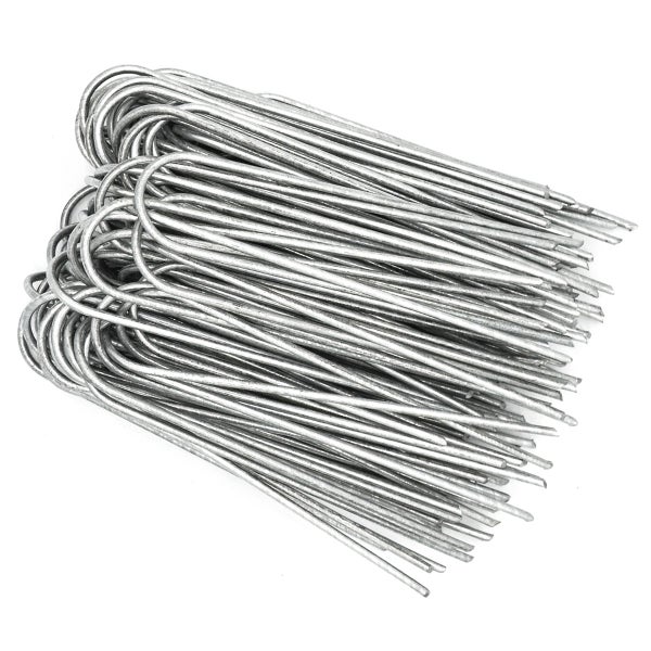 AMANKA 100 Stück Ø3,2mm Erdanker verzinkt 150x30mm Befestigungsanker Unkraut-Vlies Stahl Erdnägel Bodenanker U-Form rund