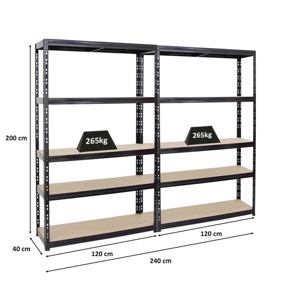 PROREGAL Mega Deal 2x Schwerlastregal Giant Tiger HxBxT 200 x 120 x 40 cm Fachlast 265 kg 5-Ebenen Schwarz
