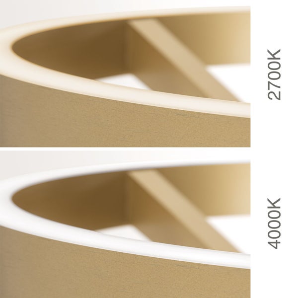 Nahaufnahme einer Lampe mit Farbtemperaturvergleich: 2700 Kelvin und 4000 Kelvin.