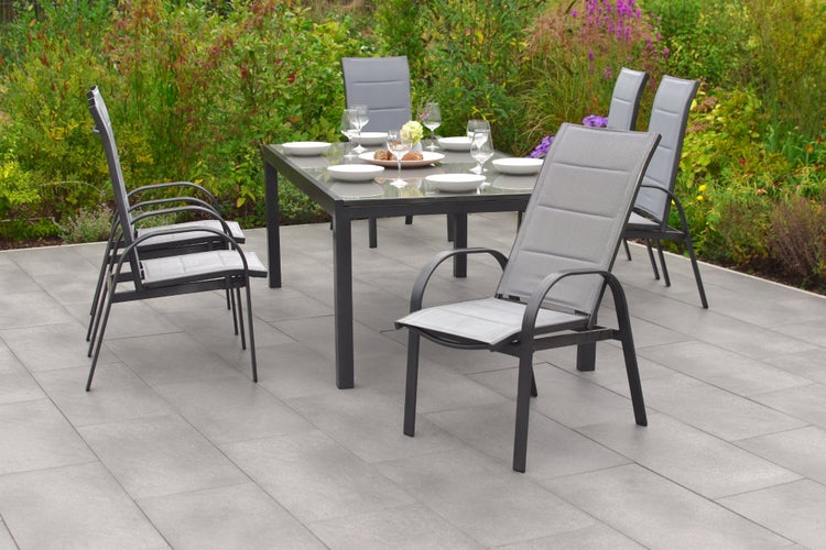 Marini Gartenmöbelset 7tlg., verstellbare Sessel, Ausziehtisch 180 (250) x 100 cm