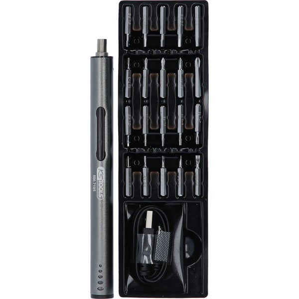 Elektrischer Präzisionsschraubendreher mit Bits und USB-Kabel im Set