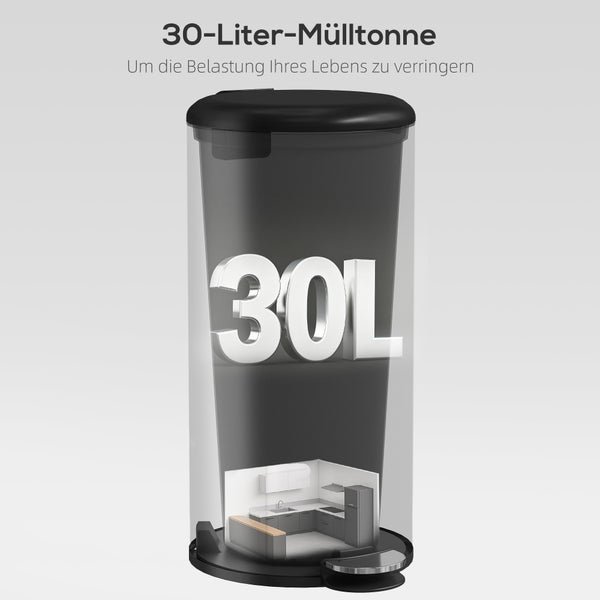 30 Liter Mülltonne mit Tretpedal und Deckel.