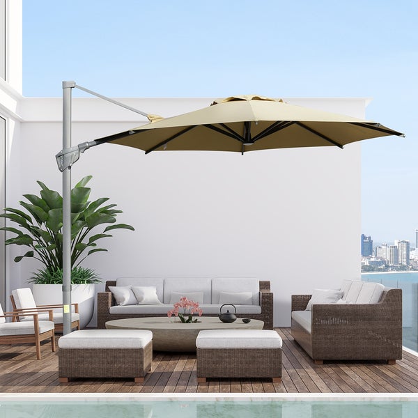 Outsunny Sonnenschirm, mit Kurbelvorrichtung Sonnenschutz, verstellbar, Ø298 cm, Alu, Khaki