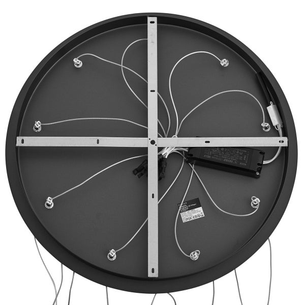 Rückseite einer runden Deckenleuchte mit Kabeln und Befestigungselementen