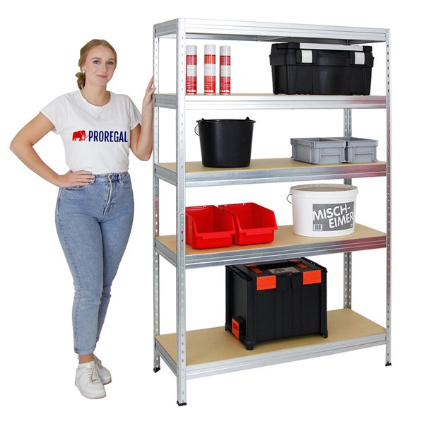 PROREGAL Schwerlastregal Rivet HxBxT 180 x 120 x 45 cm Fachlast 250 kg Innovatives Stecksystem Verzinkt
