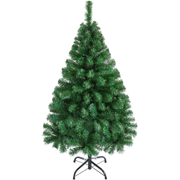 Verpackter Weihnachtsbaum neben einem Karton.