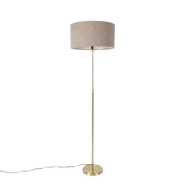 QAZQA - Design Stehleuchte I Stehlampe I Standleuchte I Lampe I Leuchte verstellbar Gold I Messing mit Bouclé-Schirm taupe 50 cm - Parte I Wohnzimmer I Schlafzimmer - Stahl Rund - LED geeignet E27