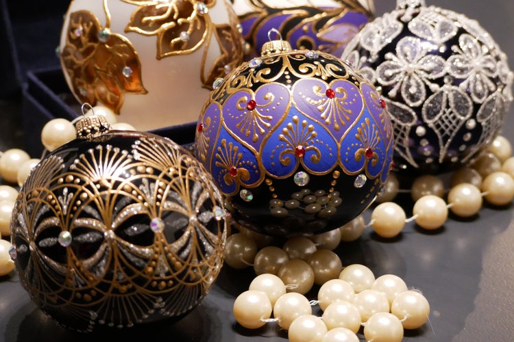 Kugel Byzanz, Schwarz Glanz, 10cm, 1 Stck., Weihnachtsbaumkugeln, Christbaumschmuck, Weihnachtsbaumanhänger