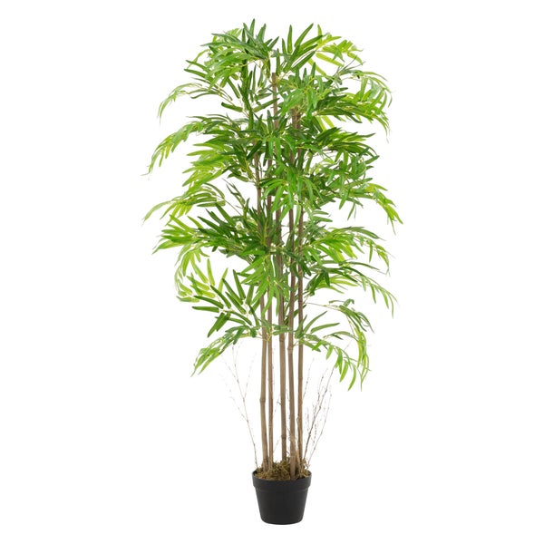 ML-Design Künstlicher Bambus 150 cm, Künstliche Pflanzen groß, Kunstpflanze mit Echtholzstamm, Fake Plastik Pflanze Dekoration im Topf für Indoor und Outdoor, Kunstbaum wie echt für Wohnzimmer Büro