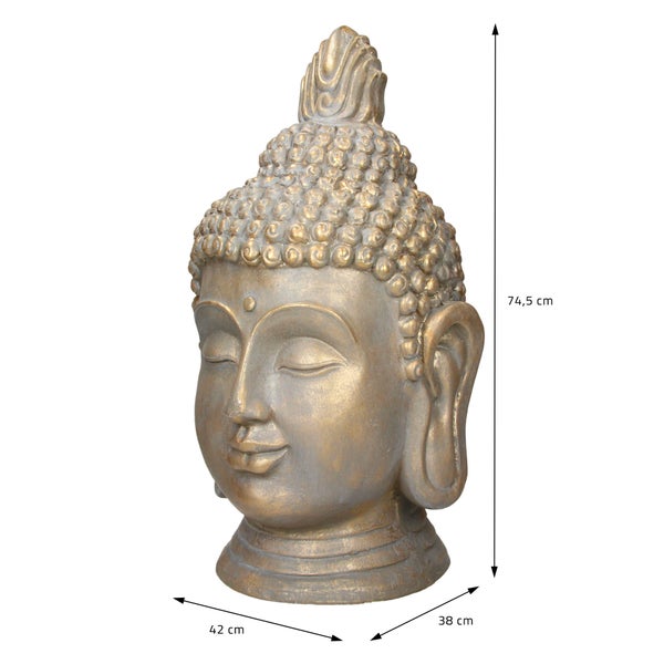 ECD Germany Buddha Figur Kopf Statue 74,5 cm, aus Polyresin, Bronzeoptik, für Yoga, Feng Shui oder Meditationsraum, Haus, Wohnung & Garten, Innen/Außen, Dekoration Deko Skulptur Dekofigur Gartenfigur