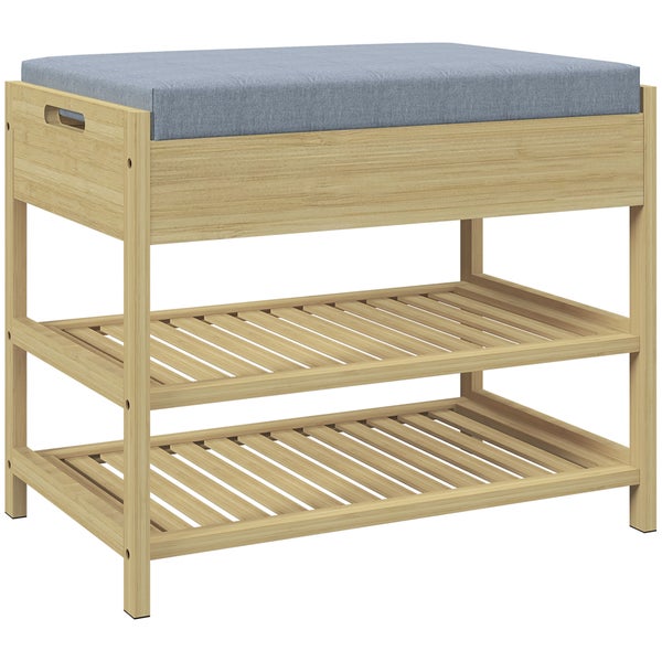 HOMCOM Schuhbank mit 2 Etagen, Sitzbank mit Schublade, Schuhregal, Garderobenbank für 4 Paar Schuhe, für Diele, Flur, Bambus, Natur, 55 x 35 x 46 cm