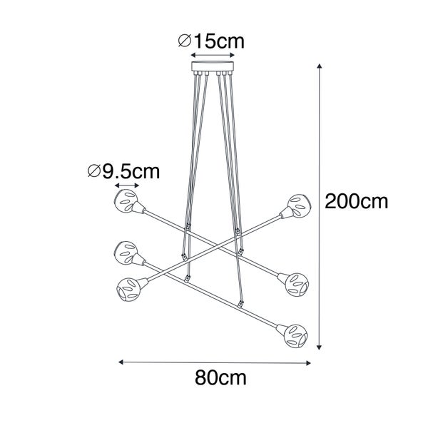 Technische Zeichnung einer Hängeleuchte mit Abmessungen