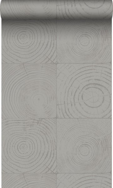 Origin Wallcoverings Tapete Querschnitte von Baumstämmen Dunkelgrau - 53 cm x 10.05 m - 347548