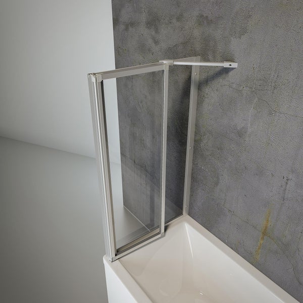 Badewannenaufsatz aus Glas mit Kippfunktion an einer Badewanne