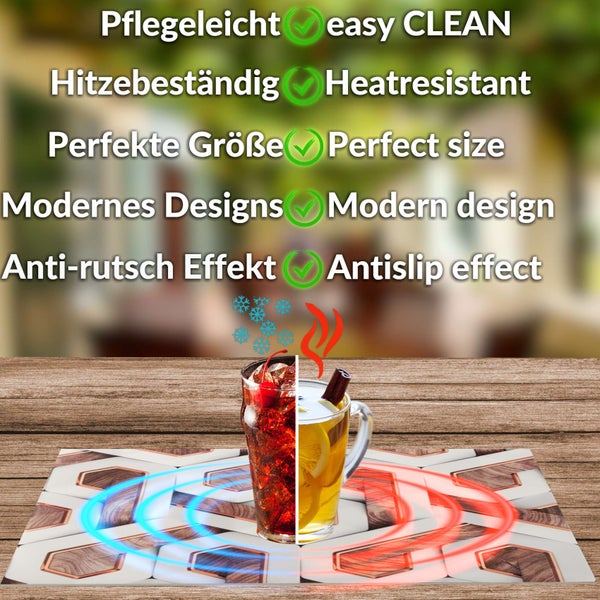Pflegeleichtes und hitzebeständiges Platzset mit modernem Design, rutschfestem Effekt und perfekter Größe für heiße sowie kalte Getränke.