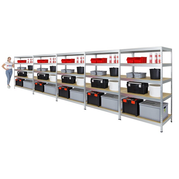 PROREGAL Mega Deal 5x Schwerlastregal Rivet HxBxT 180 x 120 x 60 cm Fachlast 250 kg Verzinkt