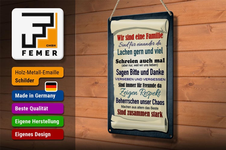 Blechschild Spruch 20x30cm wir sind eine Familie zusammen