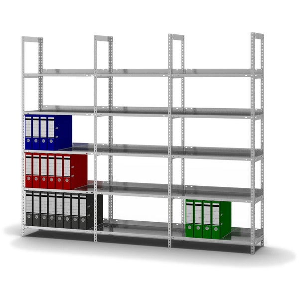 PROREGAL Aktenregal Schraubsystem Grundregal HxBxT 185 x 75 x 30 cm 5 Ebenen Fachlast 60 kg Ohne Deckboden Einseitig Nutzbar Verzinkt