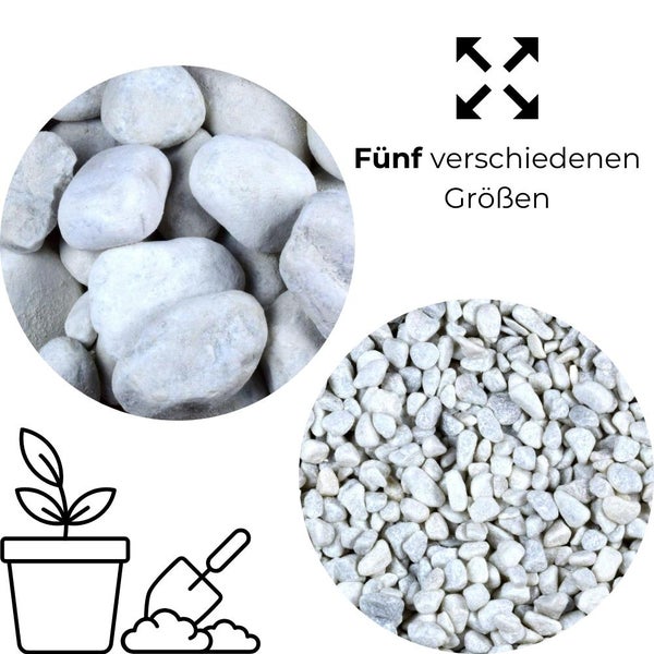 Kieselsteine Garten Zierkies 7-15 mm 25 kg Aquarium Kies Carrara Weiß Marmorkies Dekostein Gabion Steinteppich Zierstein Weiß