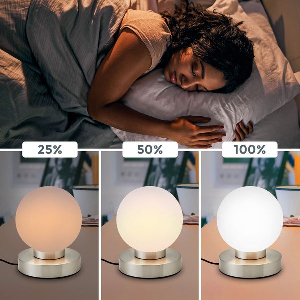 Nachttischlampe - touch, dimmbar, LED, E14 Fassung, Glas, chrom