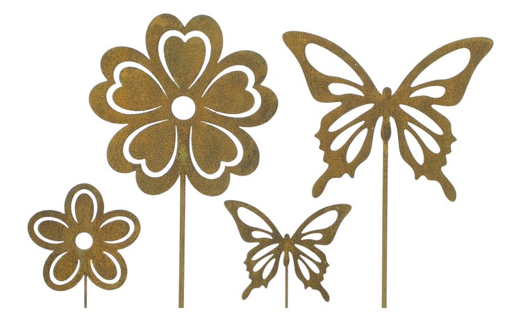 FRANK FLECHTWAREN | Stecker Blume & Schmetterling, 4er Set, METALL, H:34cm, H:36cm, H:52cm, H:55CM
