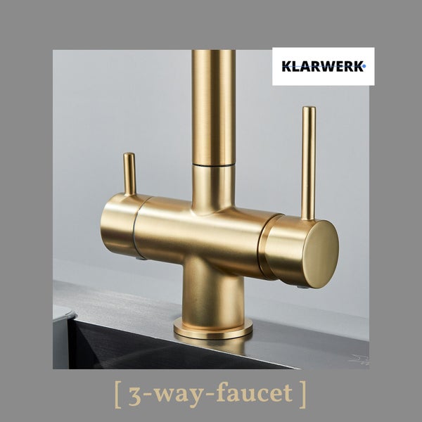 Felix | 3 Wege Premium Edelstahl Gold matt ausziehbare Armatur | Osmose Wasserhahn Küche |Mischbatterie - 360 Grad | Filter 3 Anschlüsse
