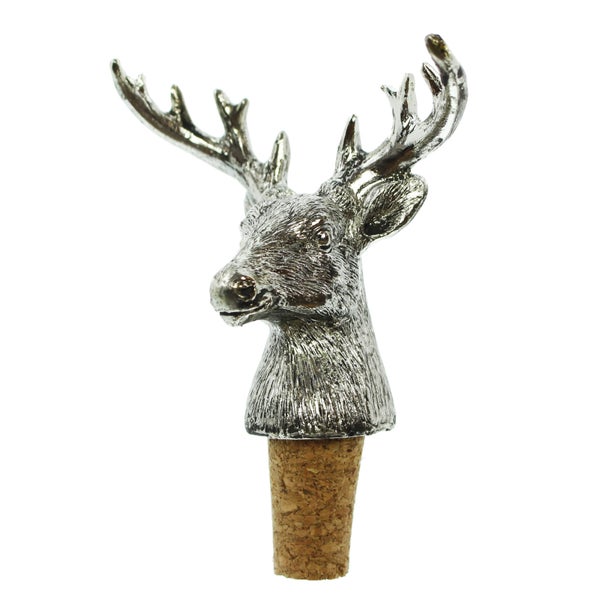 FRANK FLECHTWAREN | Flaschenkorken Silberhirsch, 2er Set, KUNSTSTOFF, KORK, 7 x 4 x 10 cm